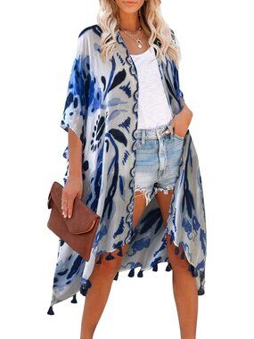 Women C Blue Charisma Viscose Summer Bikini Kimono Bathing And Swimwear Cover Up